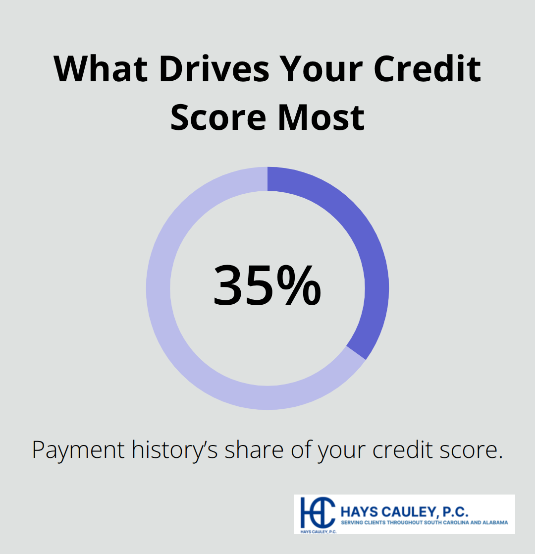 Chart highlighting that payment history makes up 35% of a U.S. credit score.