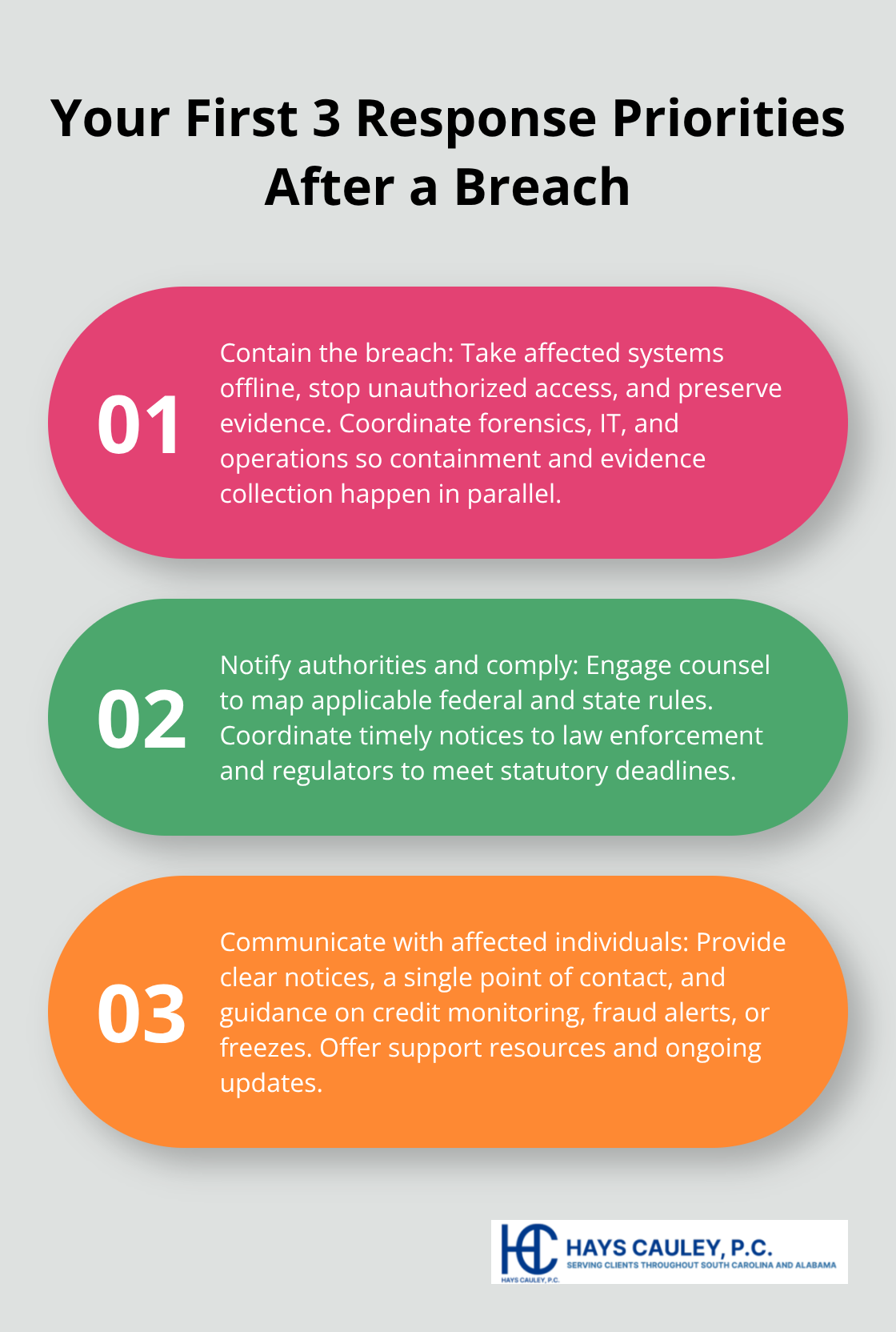 Three-step summary for business breach response priorities - business identity theft protection