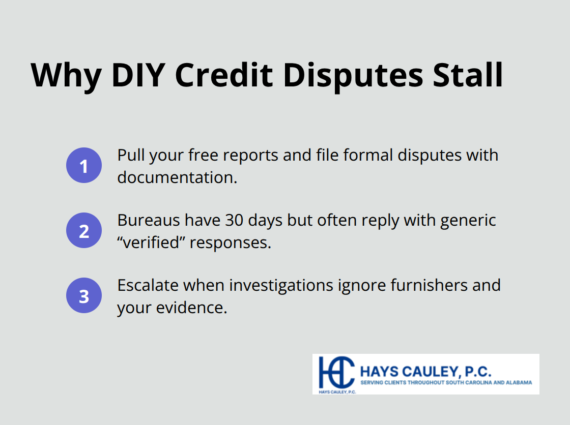Key reasons do‑it‑yourself credit disputes often fail and need escalation.