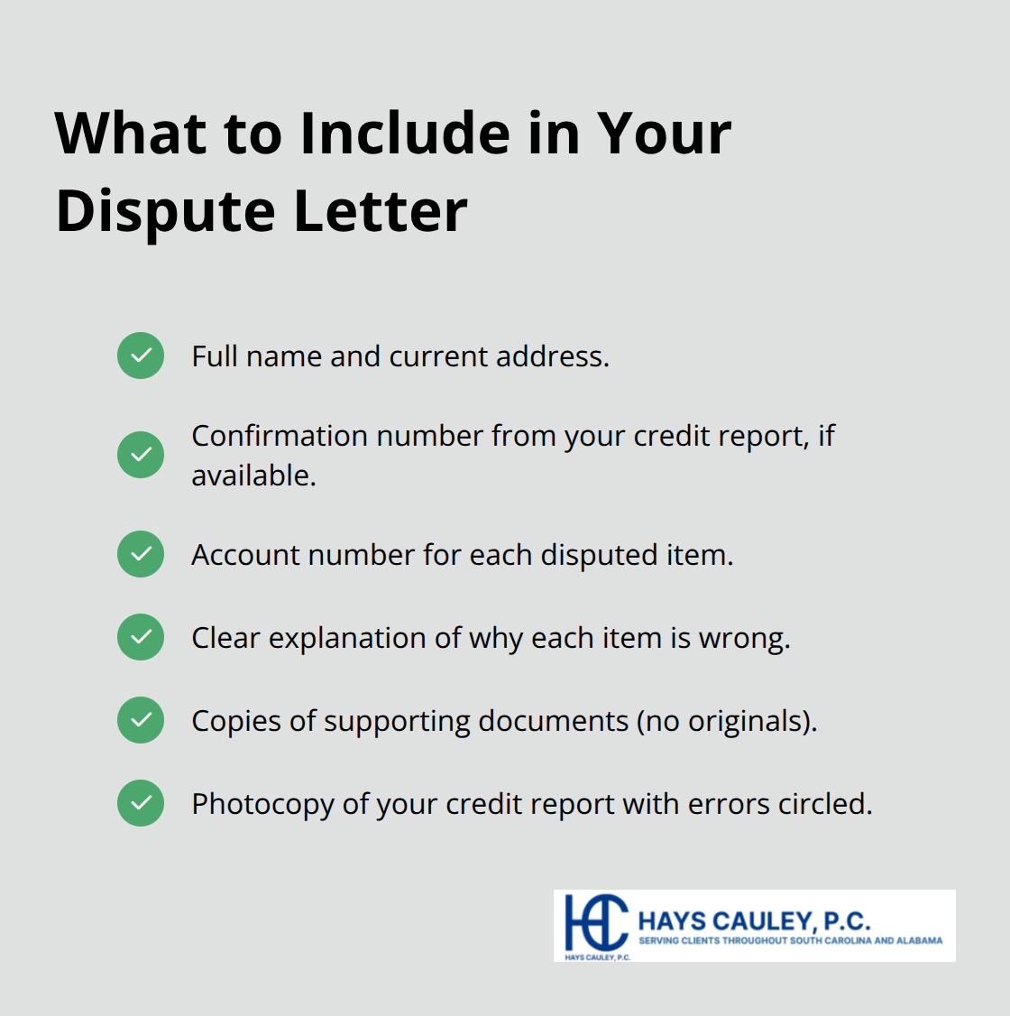 Checklist of required dispute letter elements for U.S. credit bureaus - Credit report error investigation