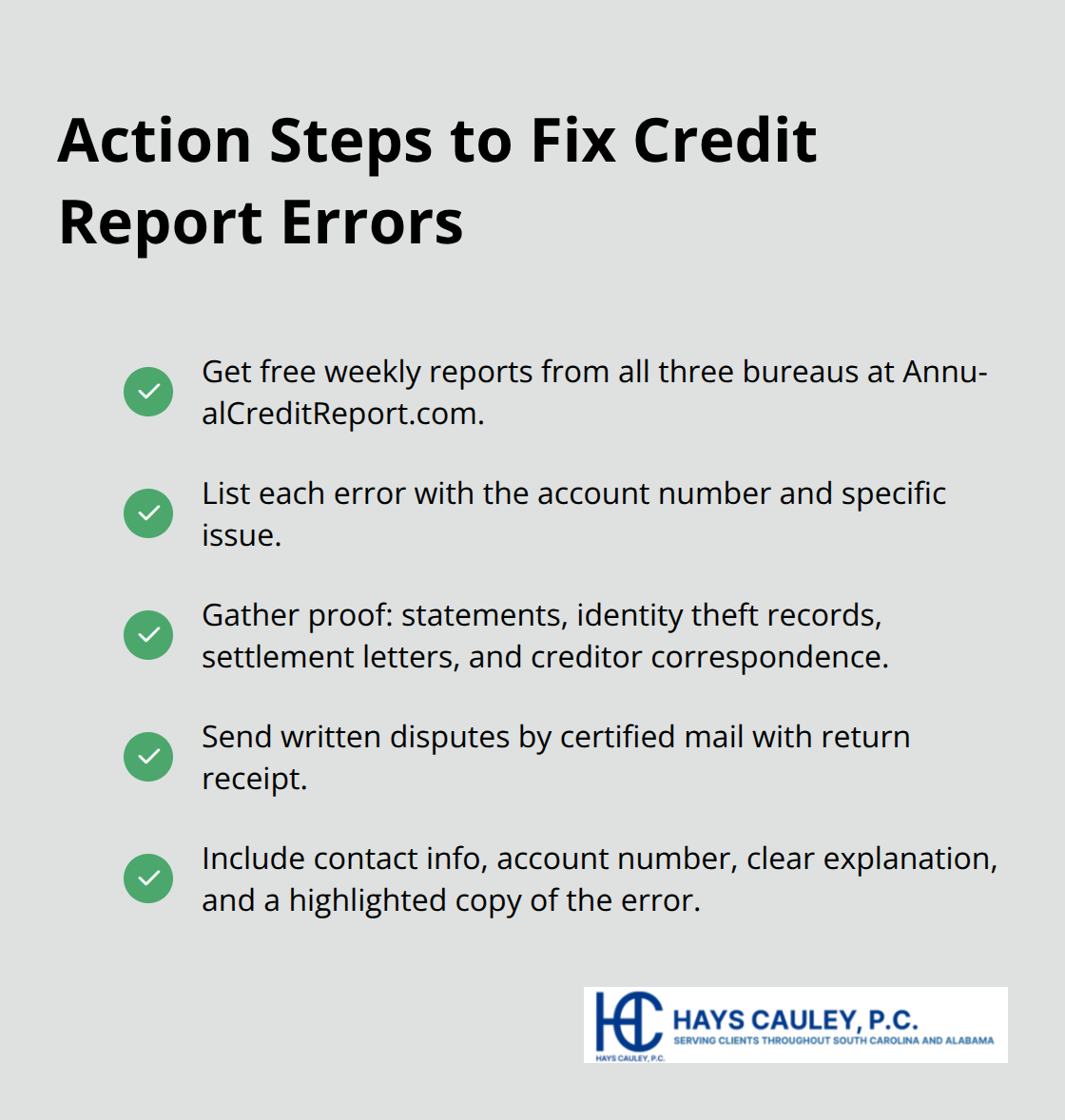 Checklist of steps to dispute and correct credit report errors effectively. - Credit report errors attorney