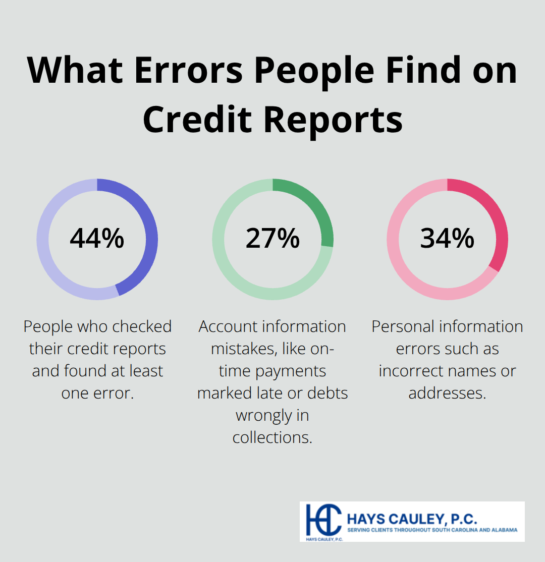 Percentages showing how common credit report errors are and which types appear most often