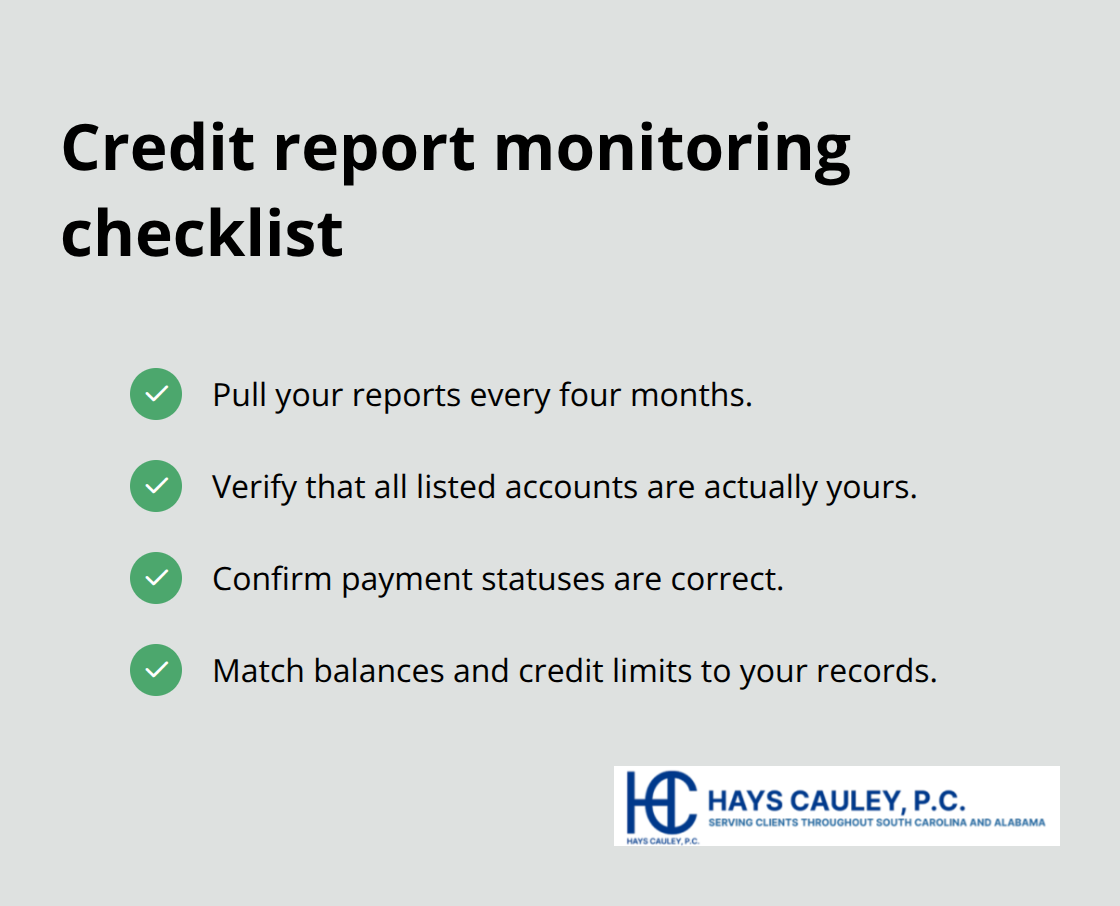 Checklist of what to review on your credit reports and how often to pull them - Credit reporting rights SC