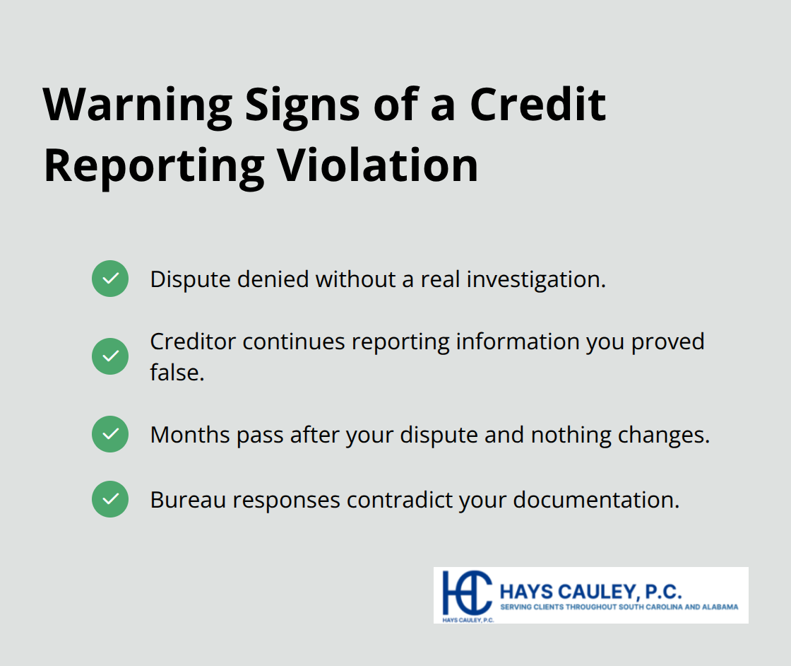 Checklist of signs your credit reporting rights may have been violated - Credit reporting rights SC