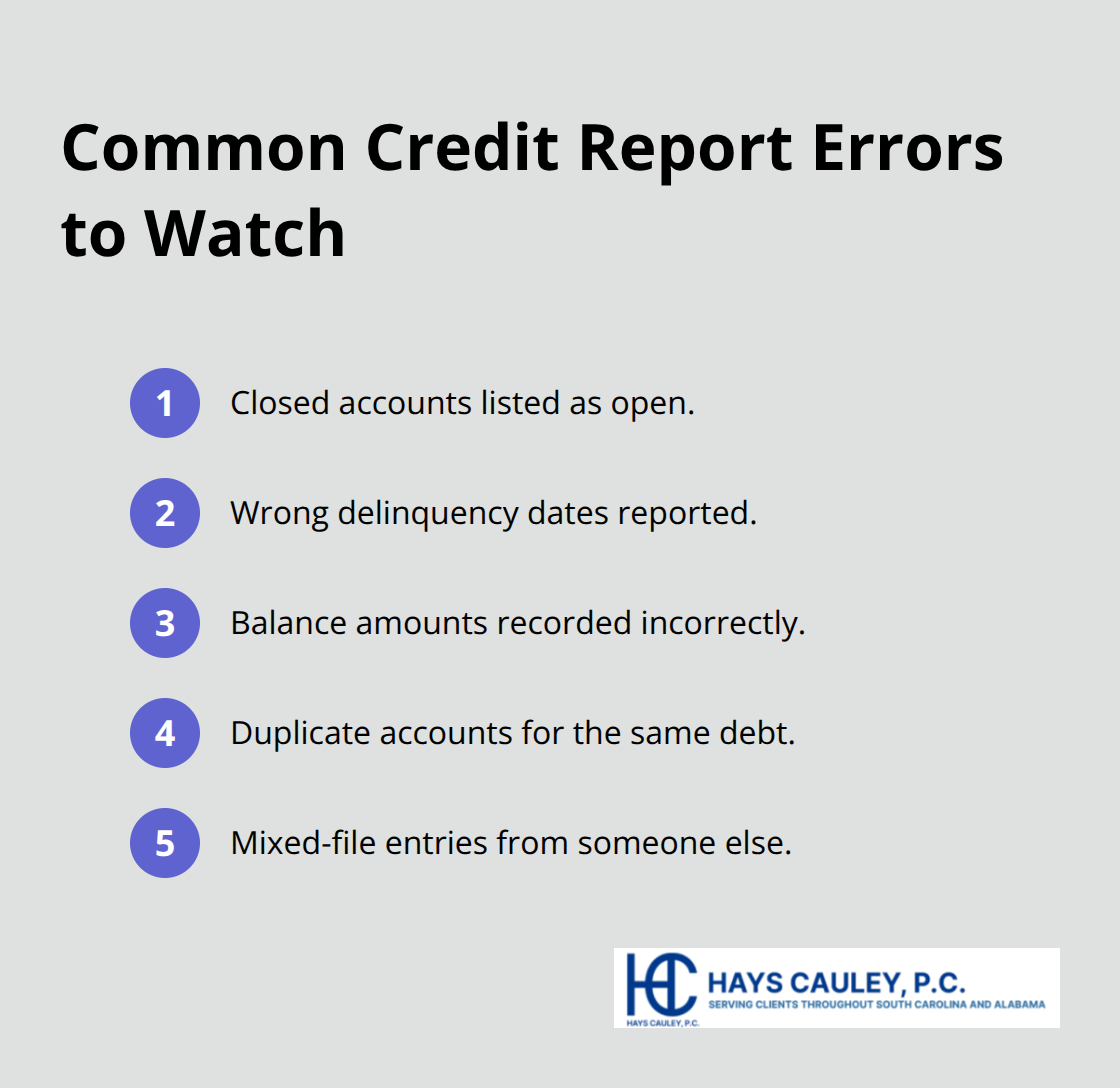 Compact list of frequent credit report errors consumers should check for - dispute credit report errors