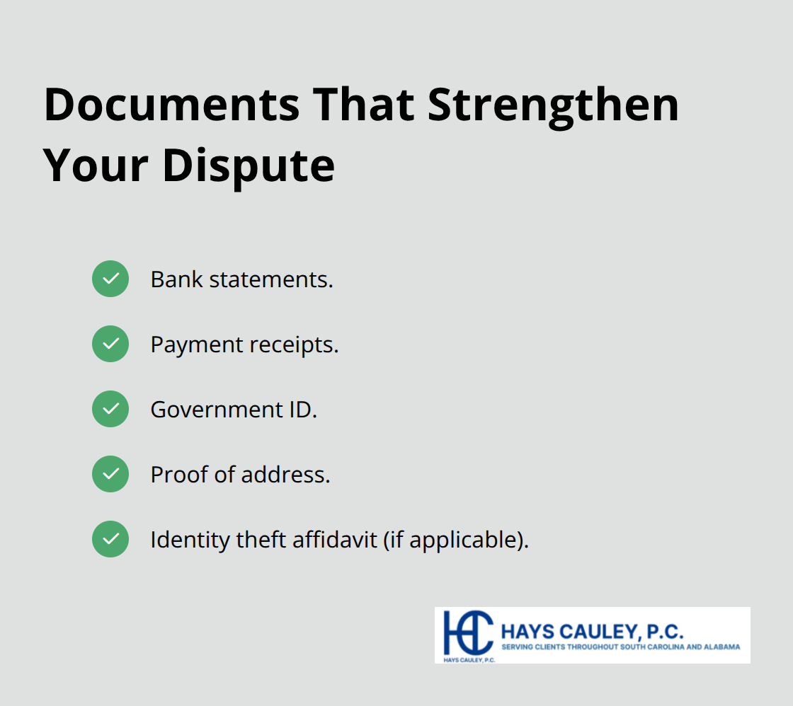 Checkmarked list of documents to include with a credit report dispute - dispute credit report errors
