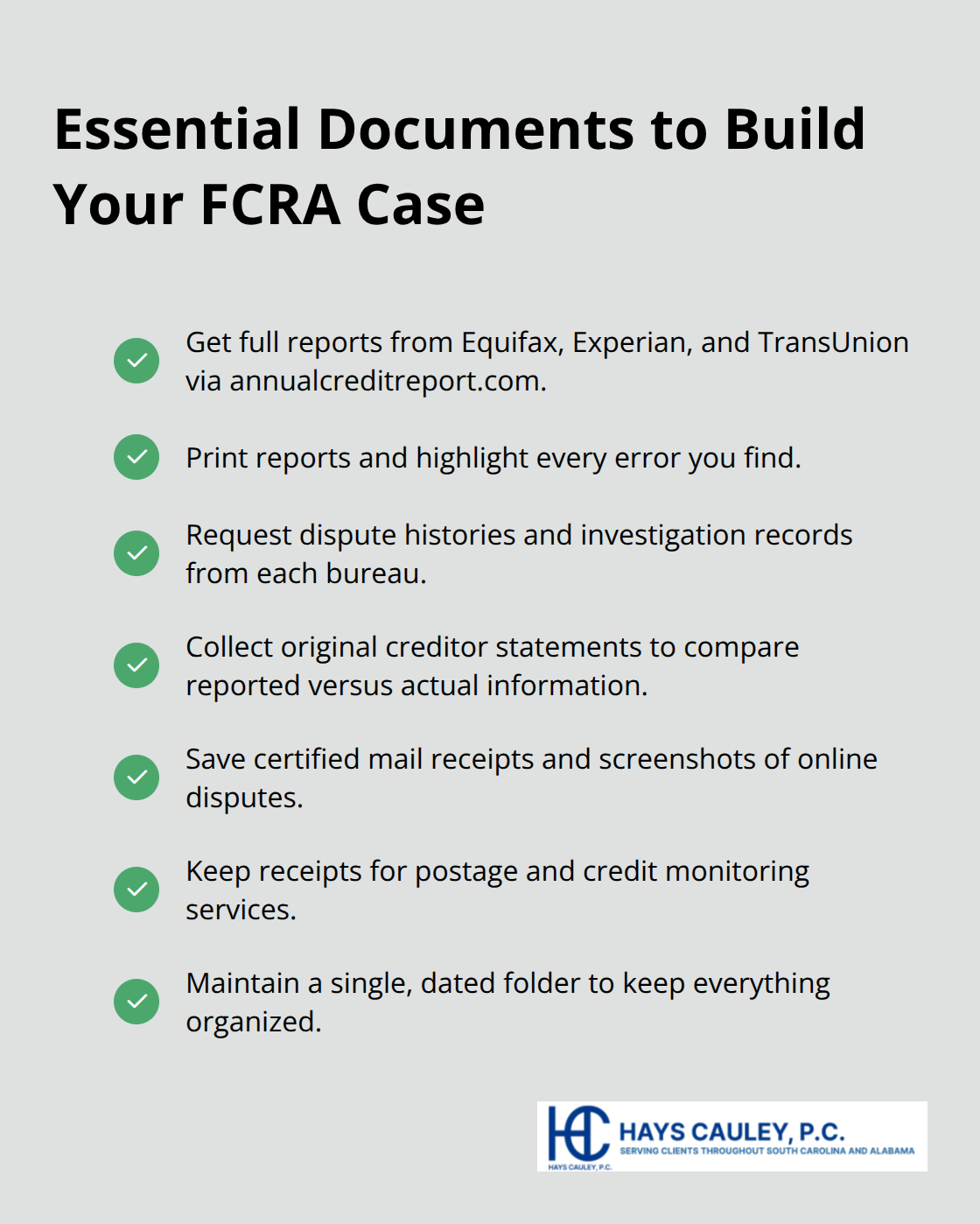 Checklist of key records to collect for a strong FCRA damages claim - fair credit reporting act damages