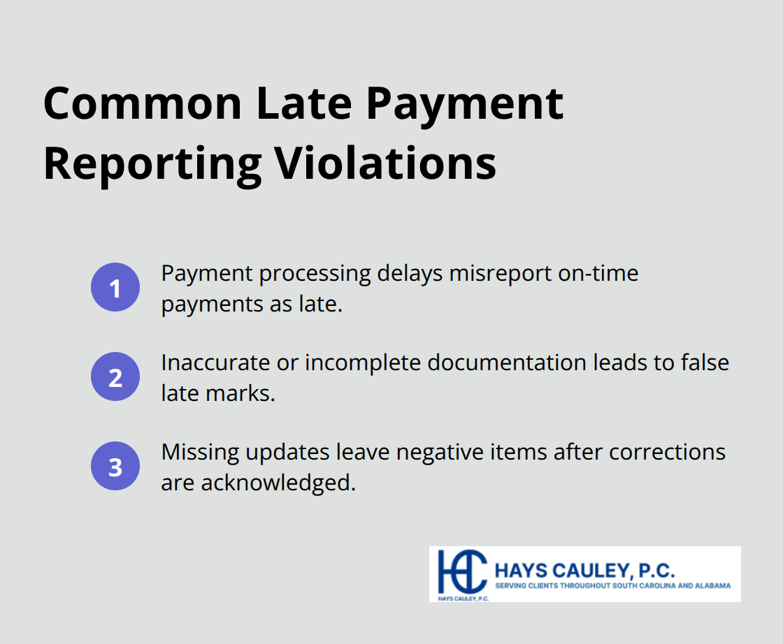Top three late payment reporting violations in South Carolina - fair credit reporting act late payments