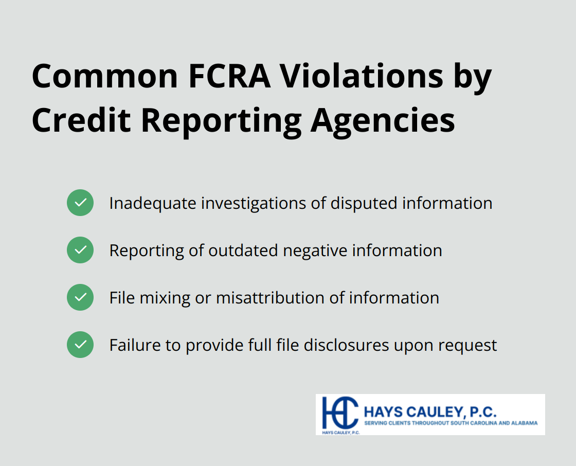 Checklist of four common FCRA violations by credit reporting agencies