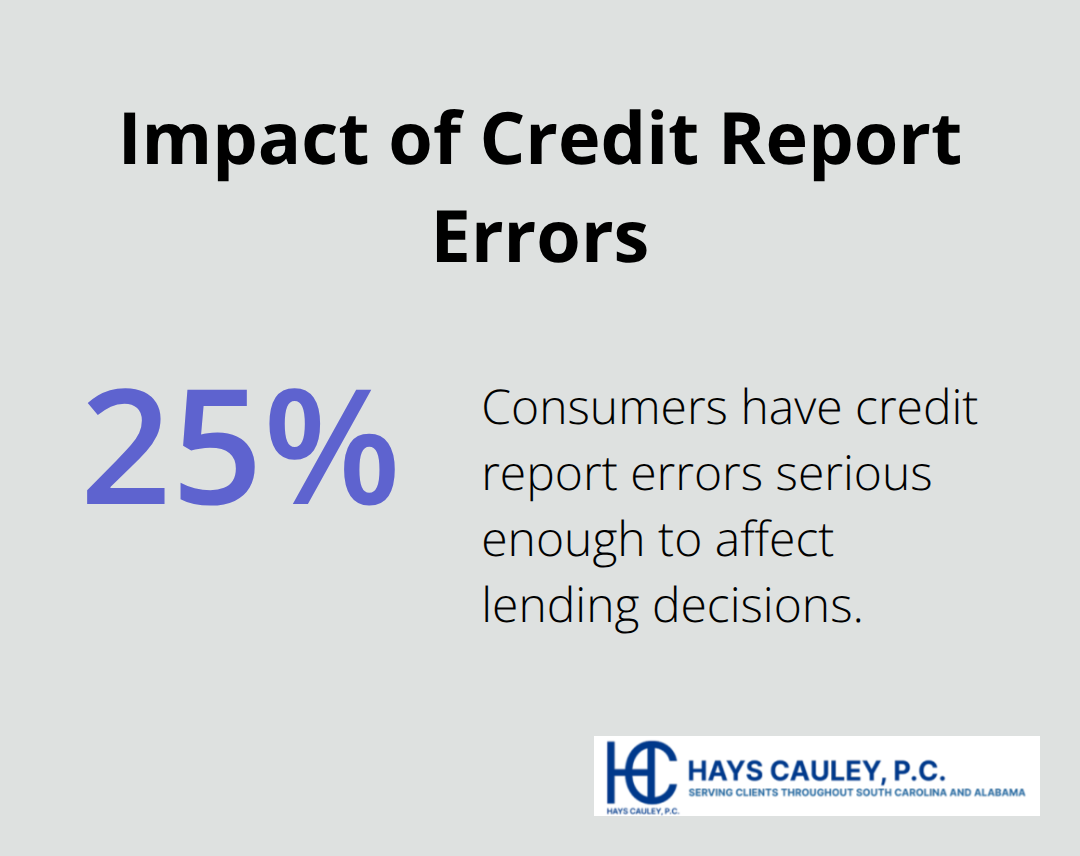 Chart showing 25% of consumers have credit report errors affecting lending decisions - fair credit reporting act violation penalties