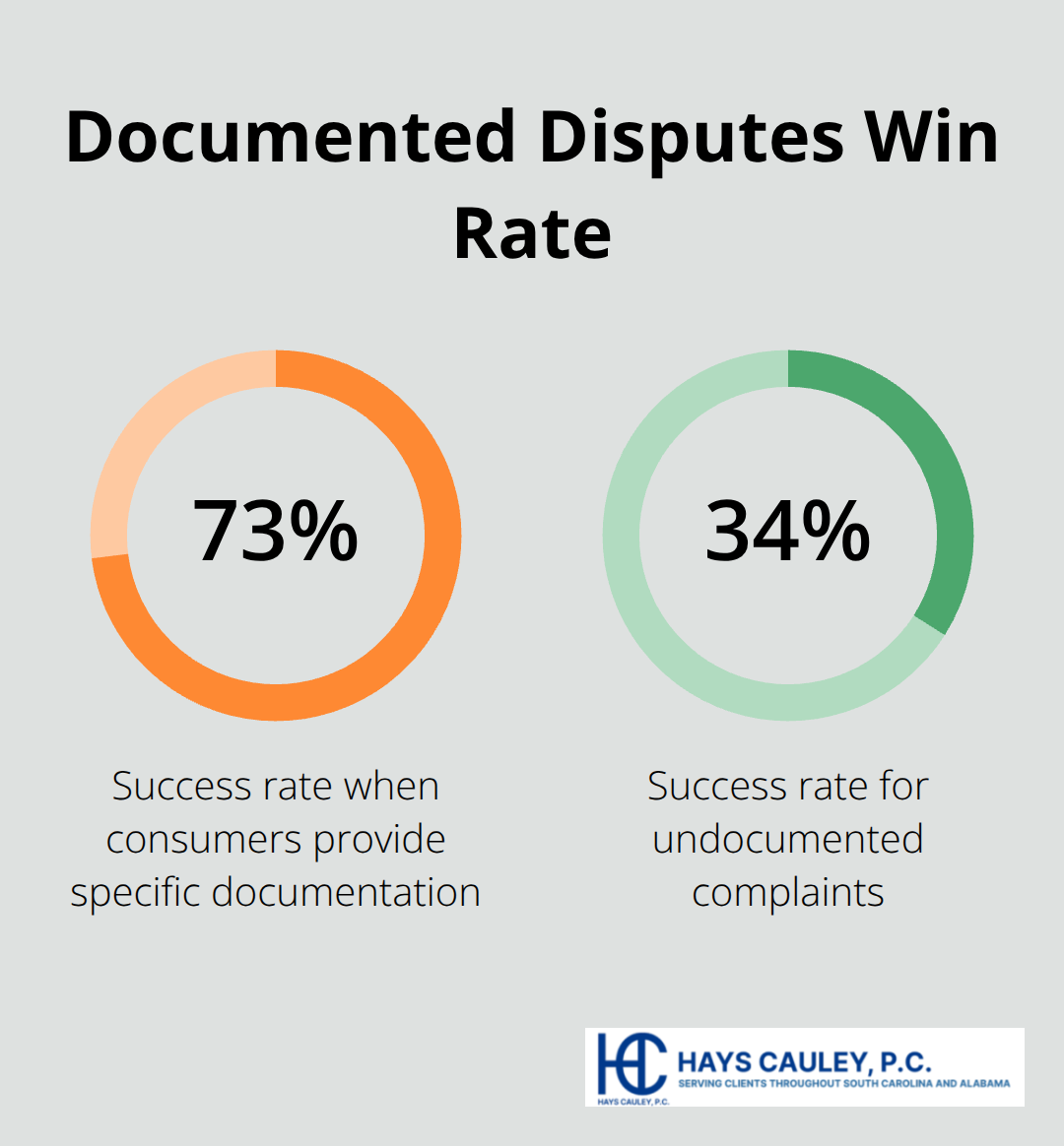 Success rates for FCRA disputes with and without documentation