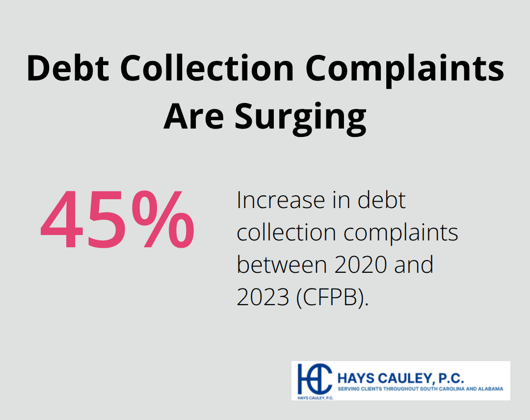 Percentage increase in debt collection complaints reported by the CFPB from 2020 to 2023 - FCRA attorney South Carolina