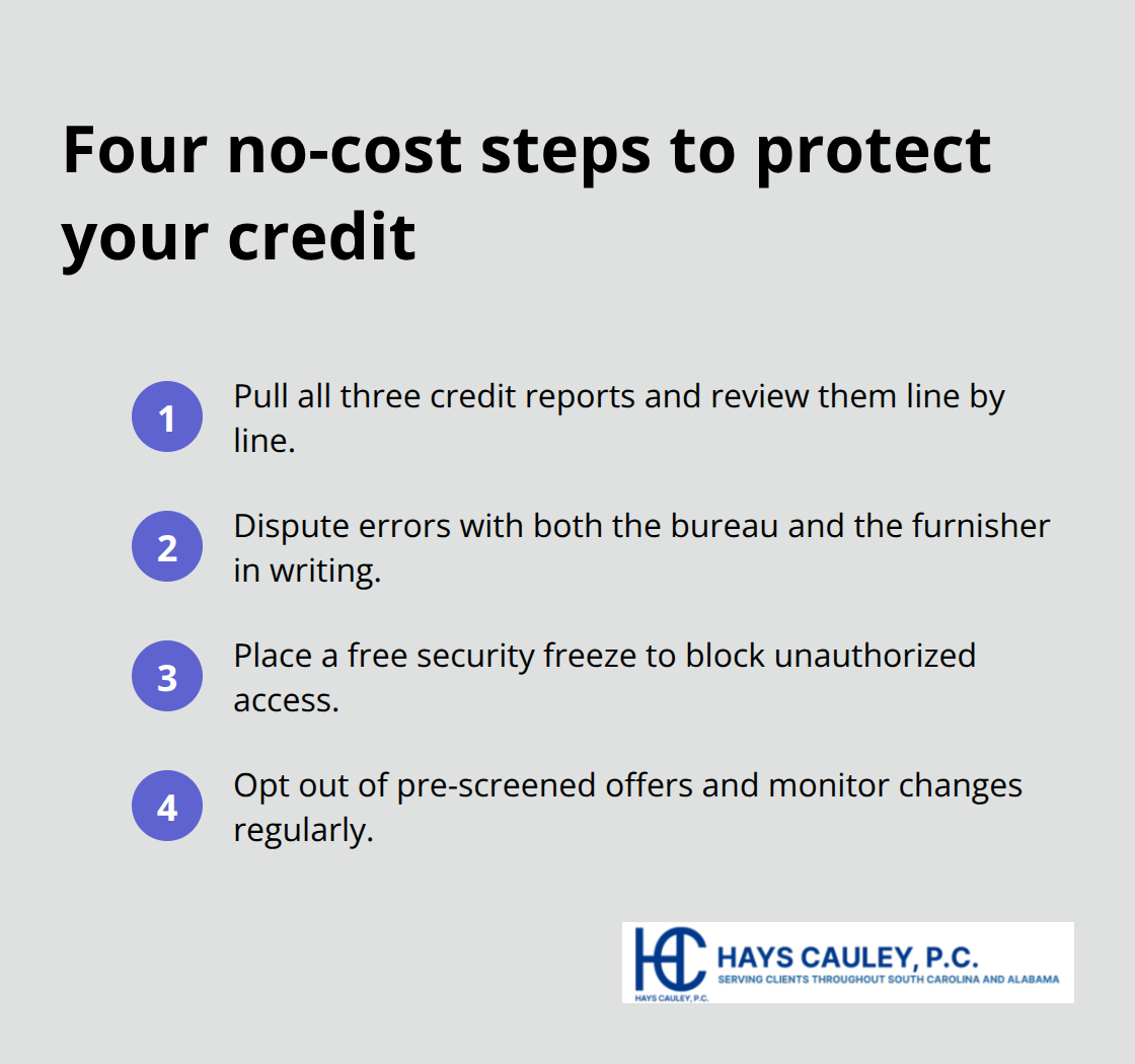 Compact checklist of four free actions to safeguard your credit under the FCRA. - FCRA compliance requirements