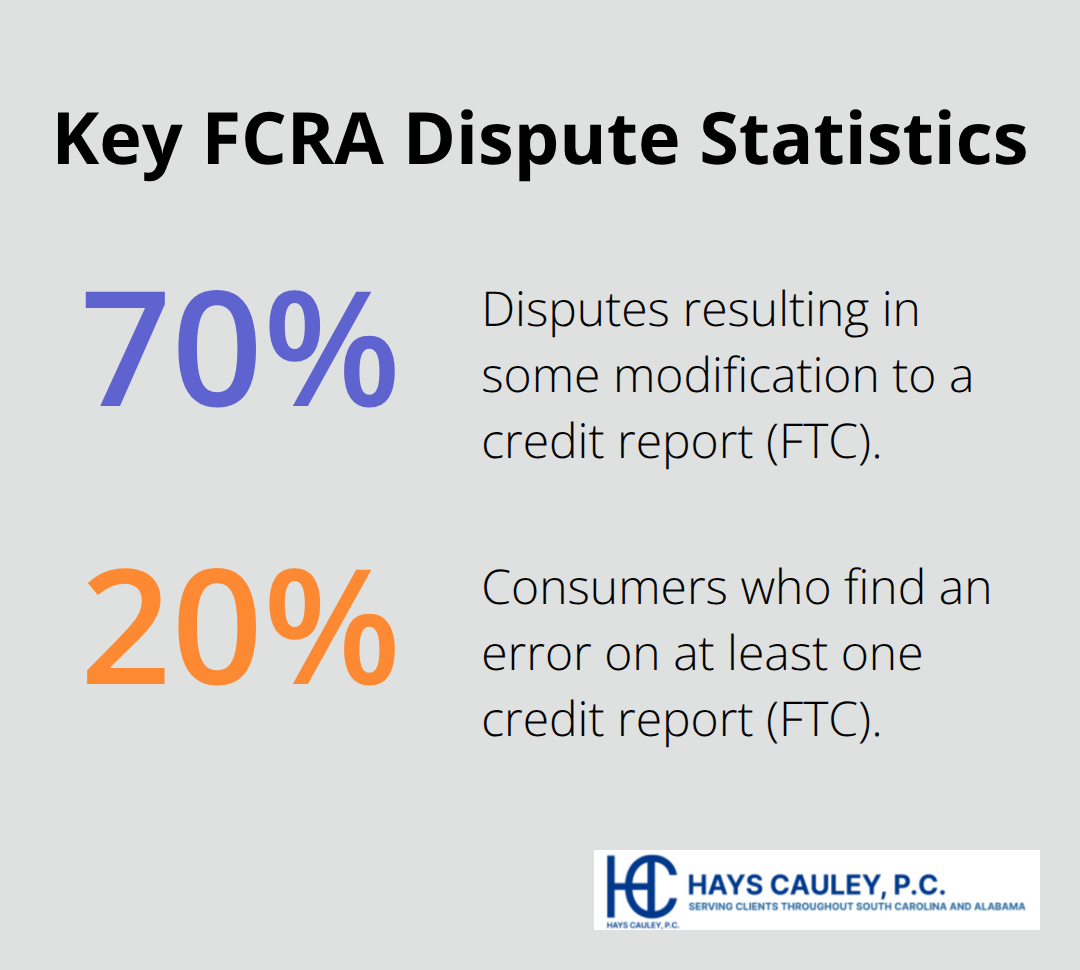 Percentage chart highlighting FTC findings on dispute outcomes and consumer report errors - FCRA dispute process