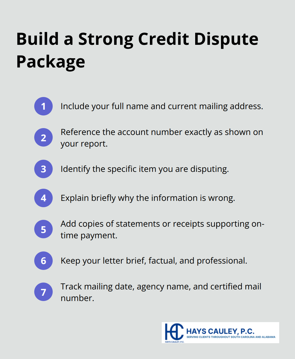 Checklist of items to include in a credit report dispute - FCRA investigation steps