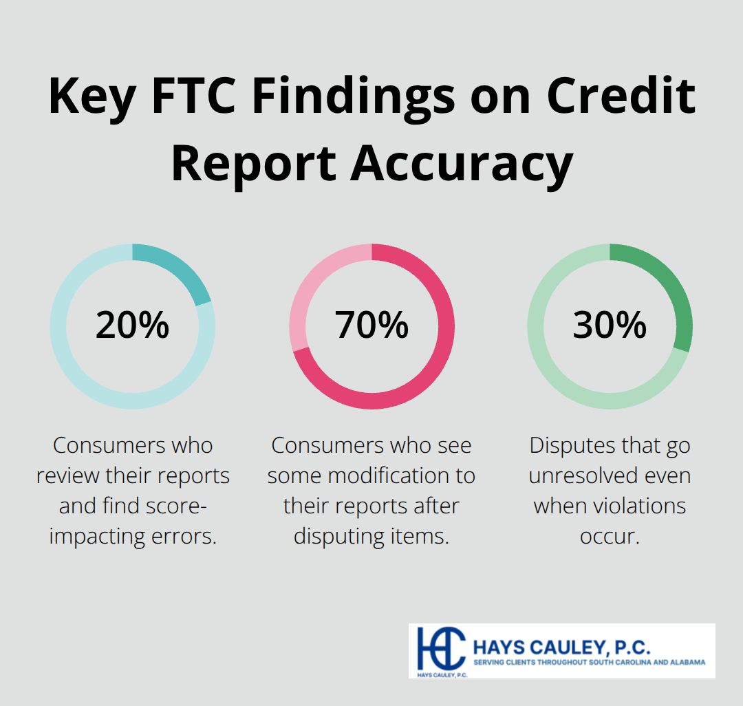 Percentages showing error discovery and dispute outcomes reported by the FTC - FCRA rights SC