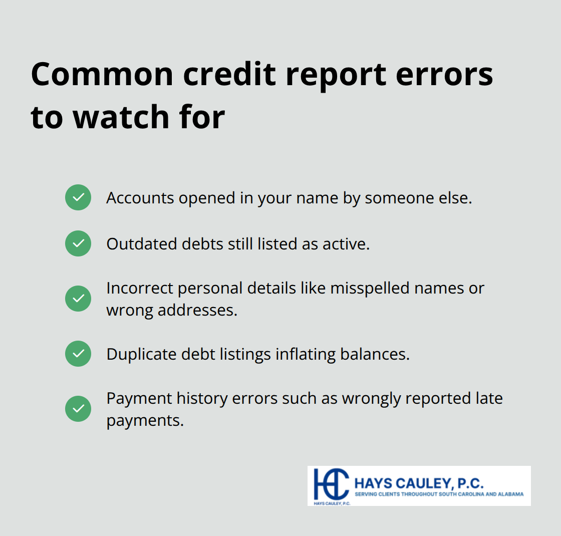 Checkmarked list of frequent credit report errors consumers should look for
