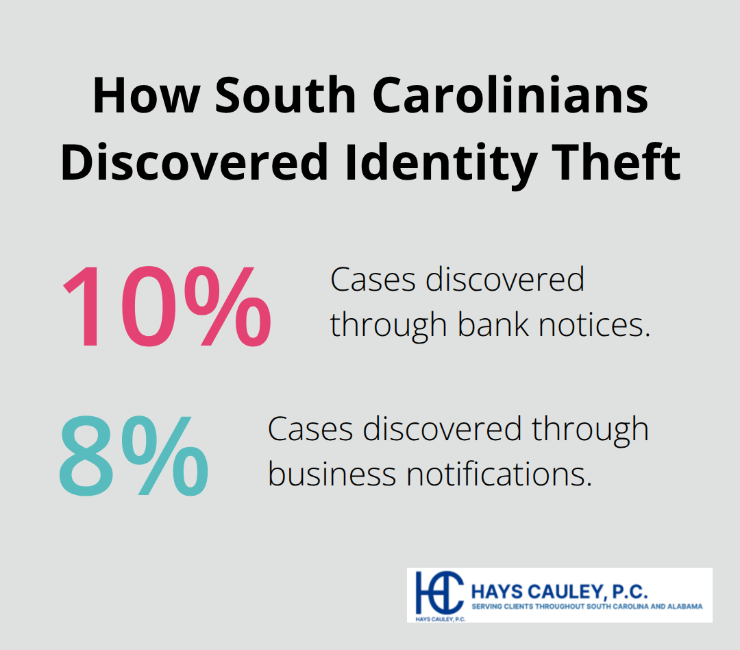 Chart showing the share of SC identity theft cases discovered via bank notices and business notifications. - identity theft and how to protect yourself