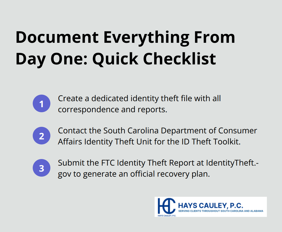 Compact checklist of documentation steps for South Carolina identity theft victims - identity theft and the law