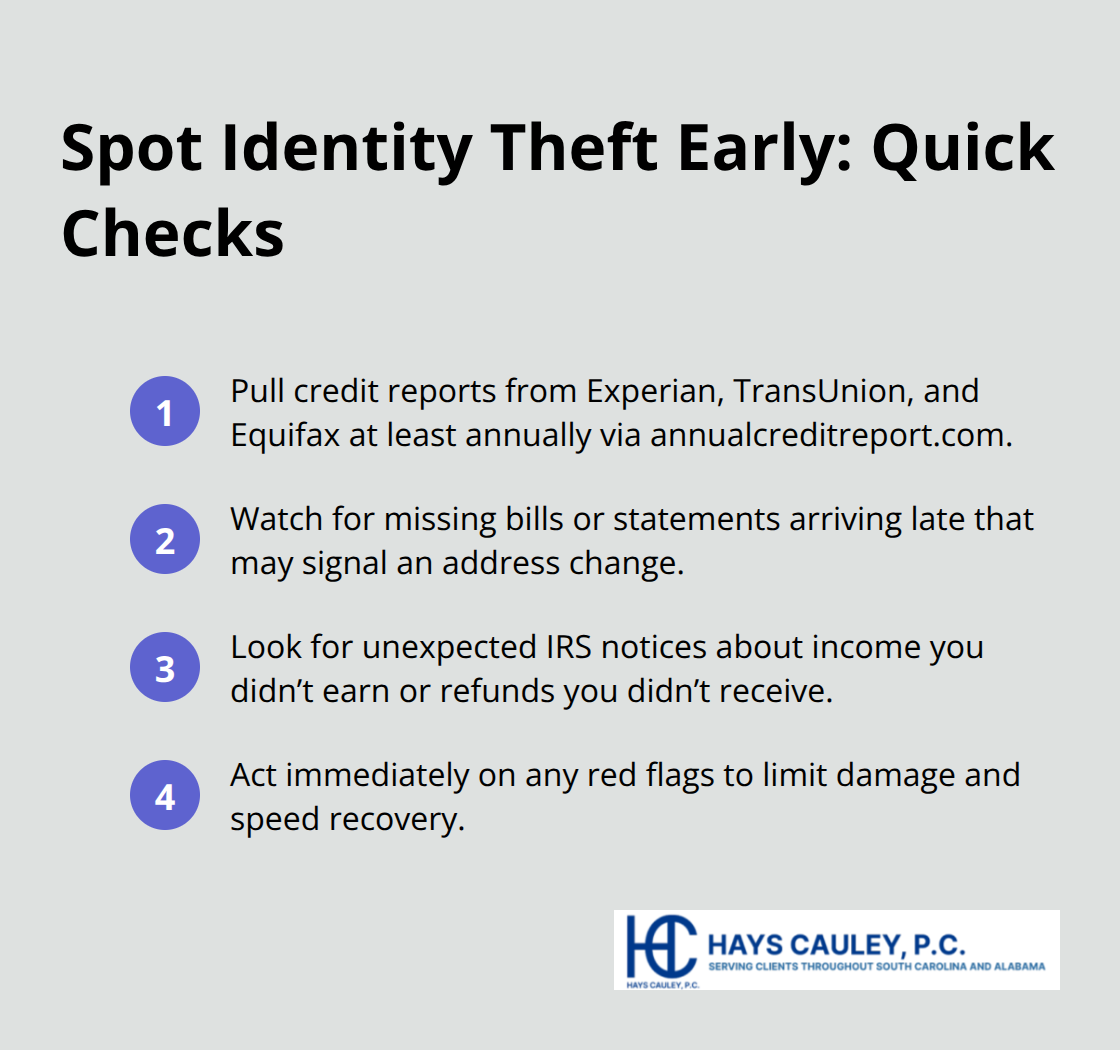 Compact checklist of quick ways to spot identity theft early - identity theft articles