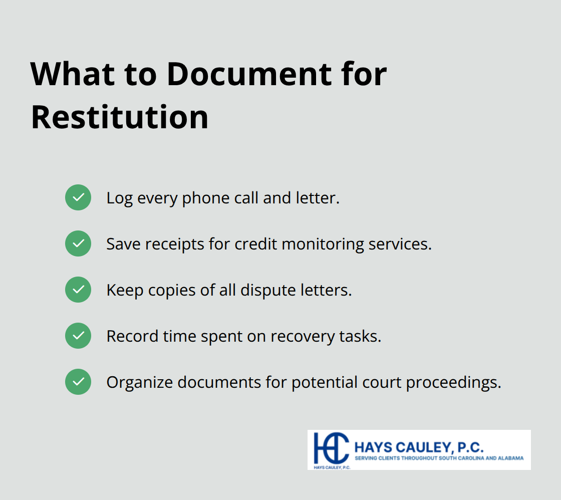 Checklist of records to keep during identity theft recovery for potential restitution - identity theft assumption deterrence act