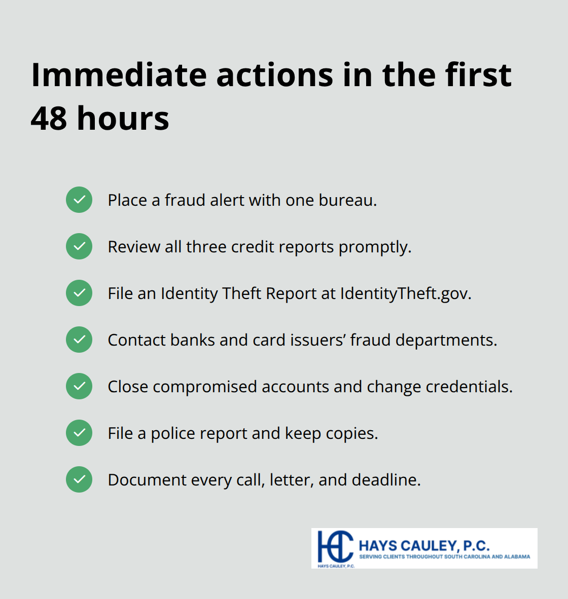 Identity theft rapid-response checklist for U.S. consumers - identity theft case help