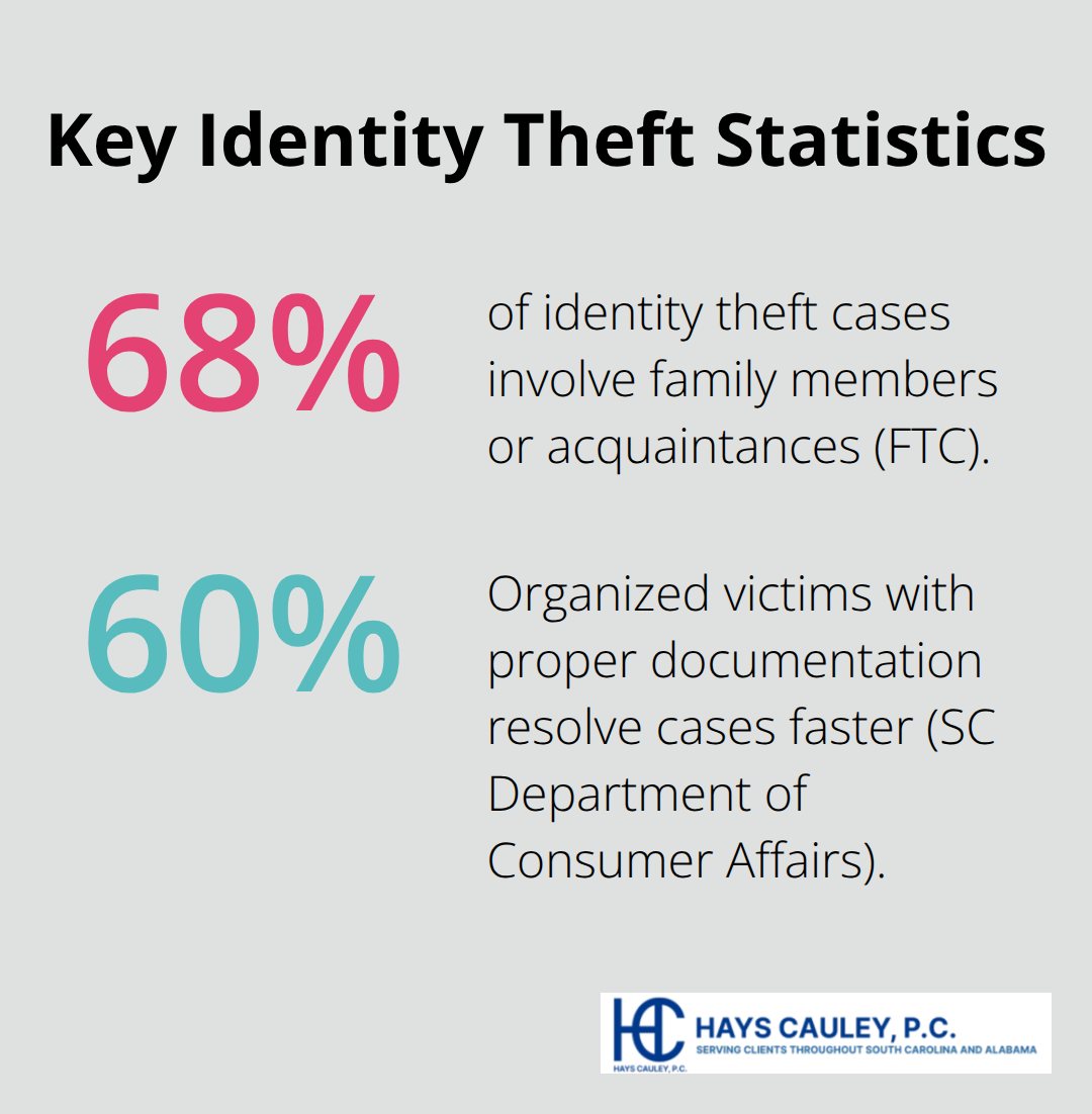 Percentages highlighting identity theft dynamics and case resolution speed