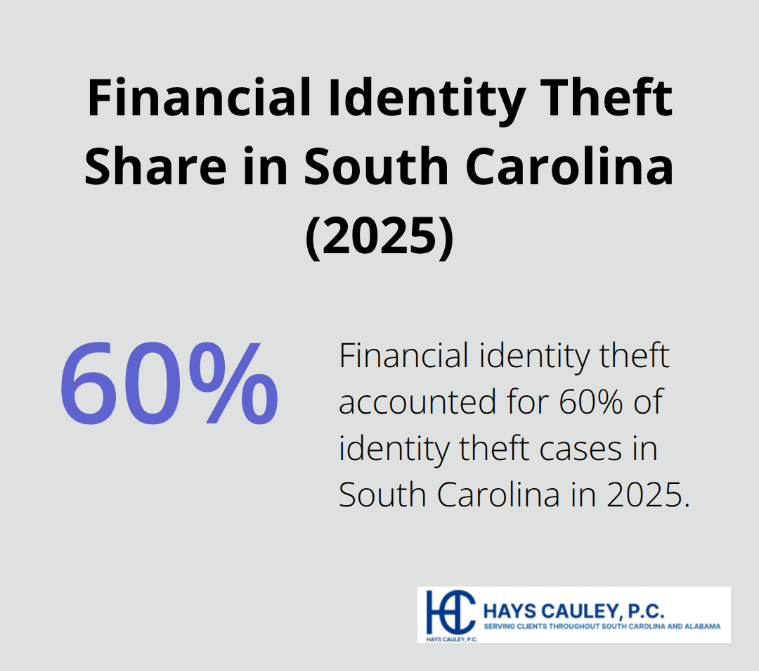 Chart showing that 60% of identity theft cases in South Carolina in 2025 were financial identity theft. - Identity theft charges SC