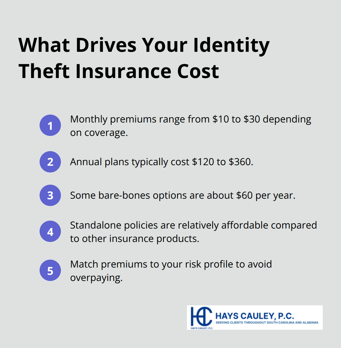Key cost drivers for identity theft insurance summarized in five short points