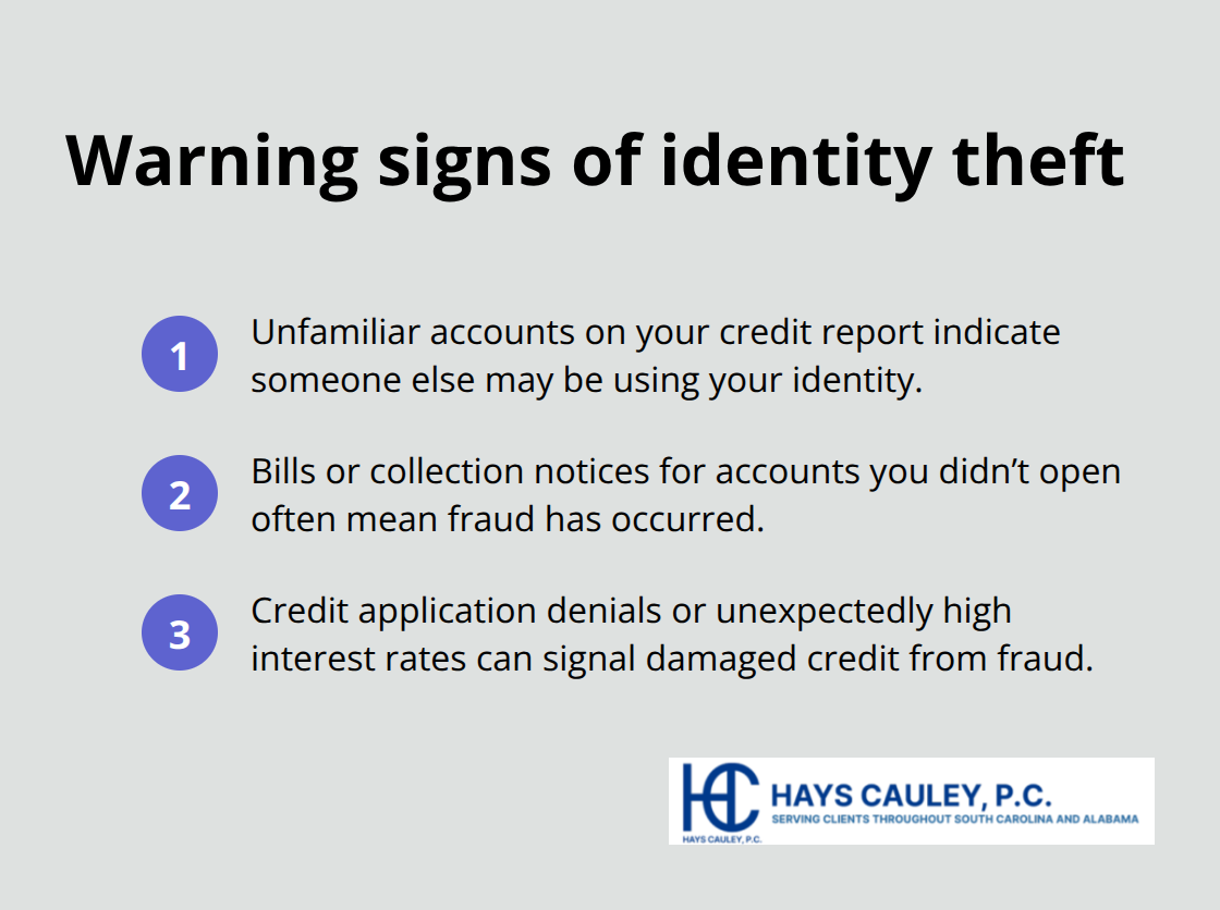 Checklist of three common warning signs of identity theft - identity theft laws