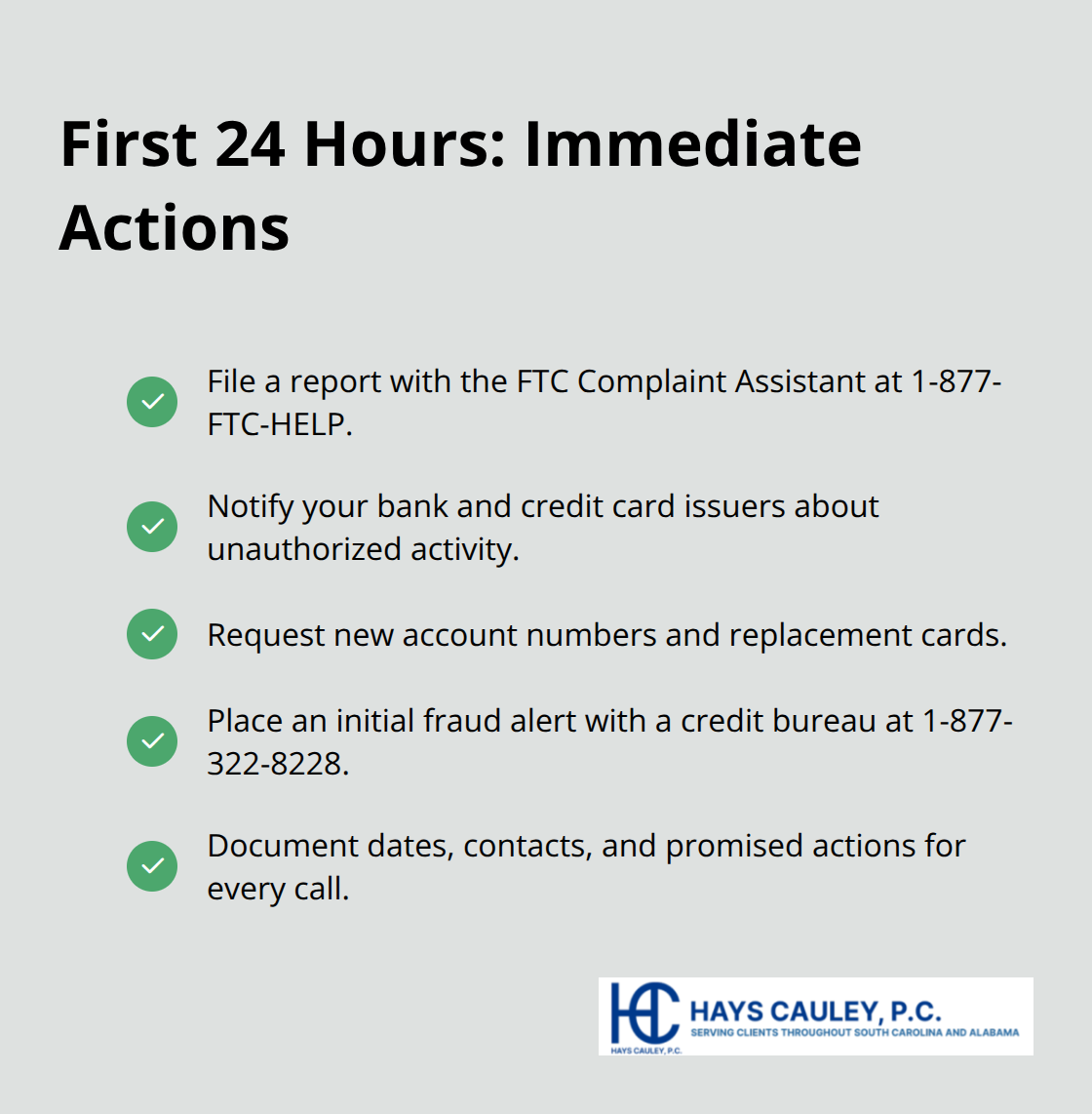 Checklist of urgent steps to take in the first 24 hours after identity theft - Identity theft legal help