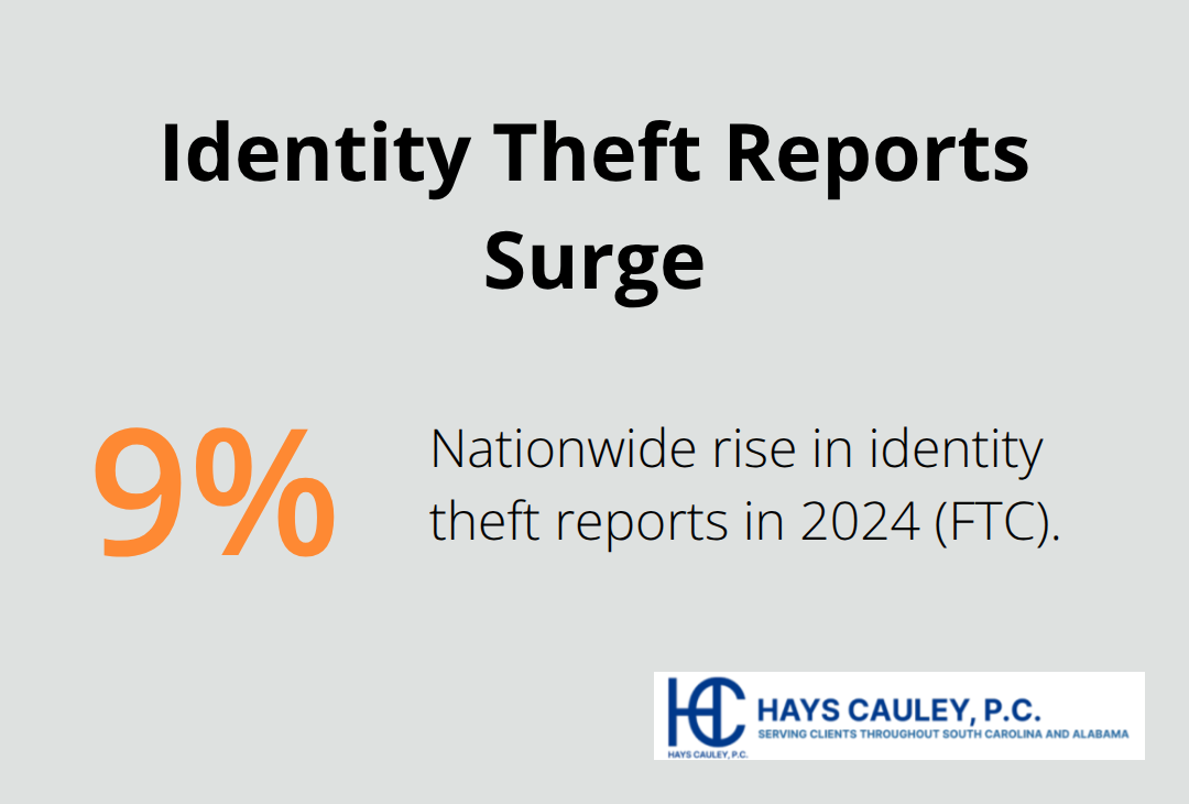 Chart showing a 9% nationwide rise in identity theft reports in 2024 per the FTC.