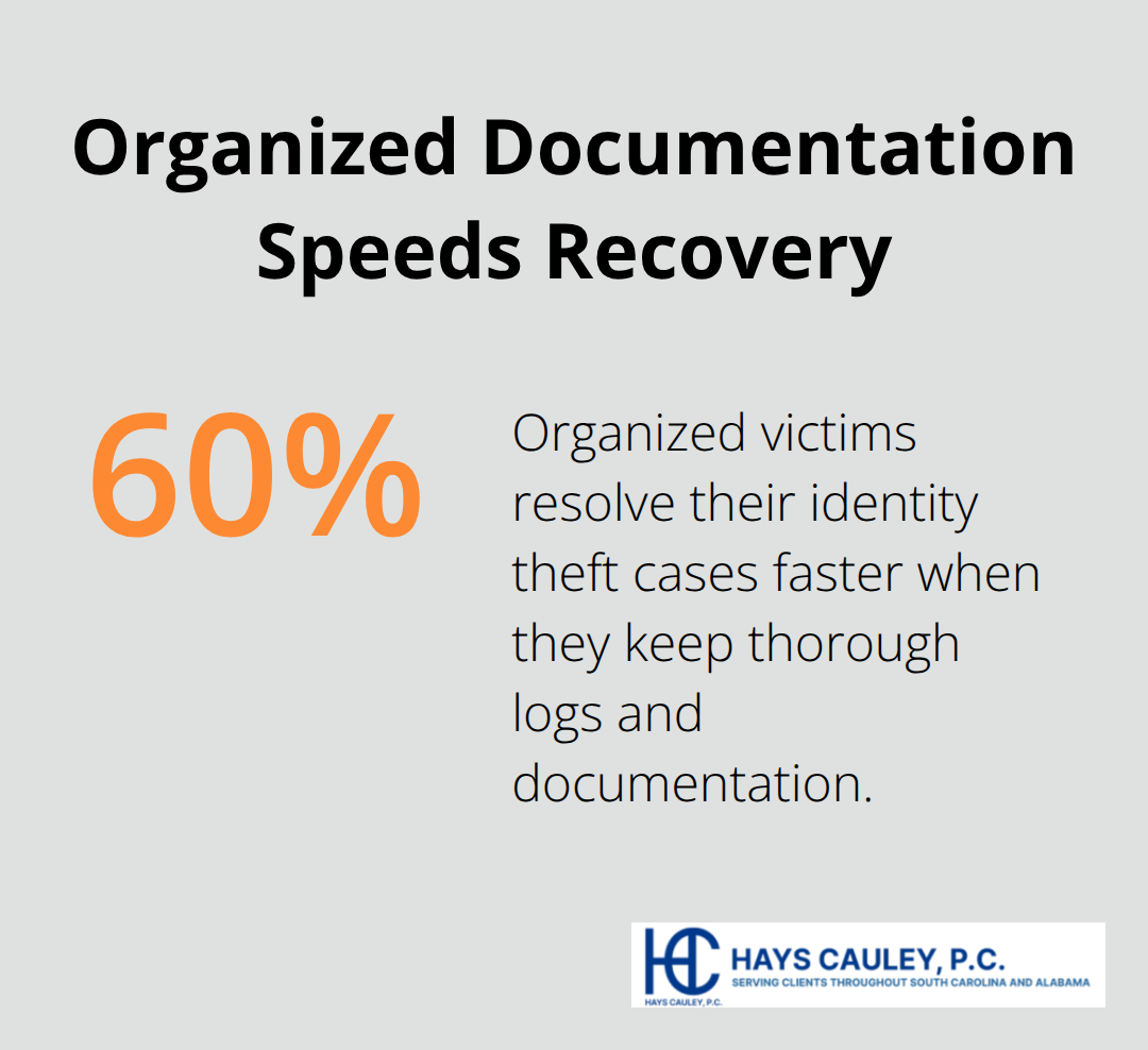 Chart showing that organized victims resolve identity theft cases about 60% faster.