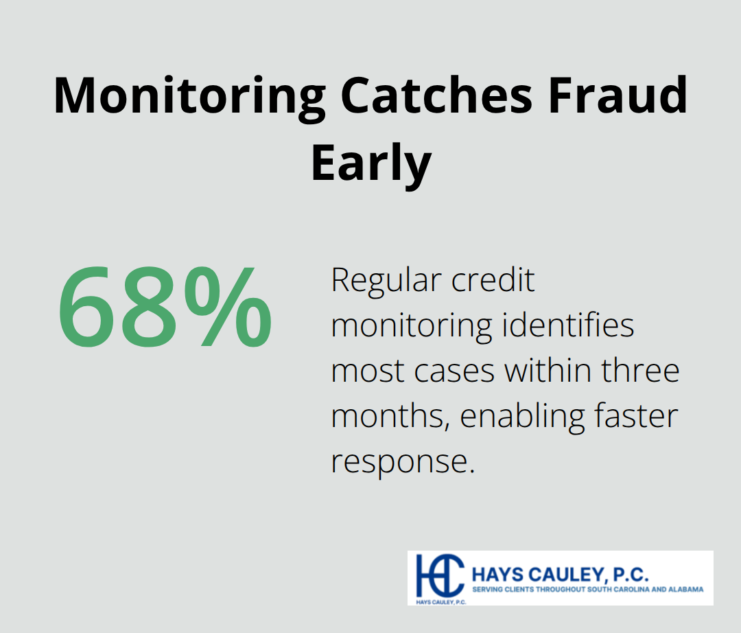 Chart showing that credit monitoring detects 68% of identity theft cases within three months. - Identity theft remedies SC