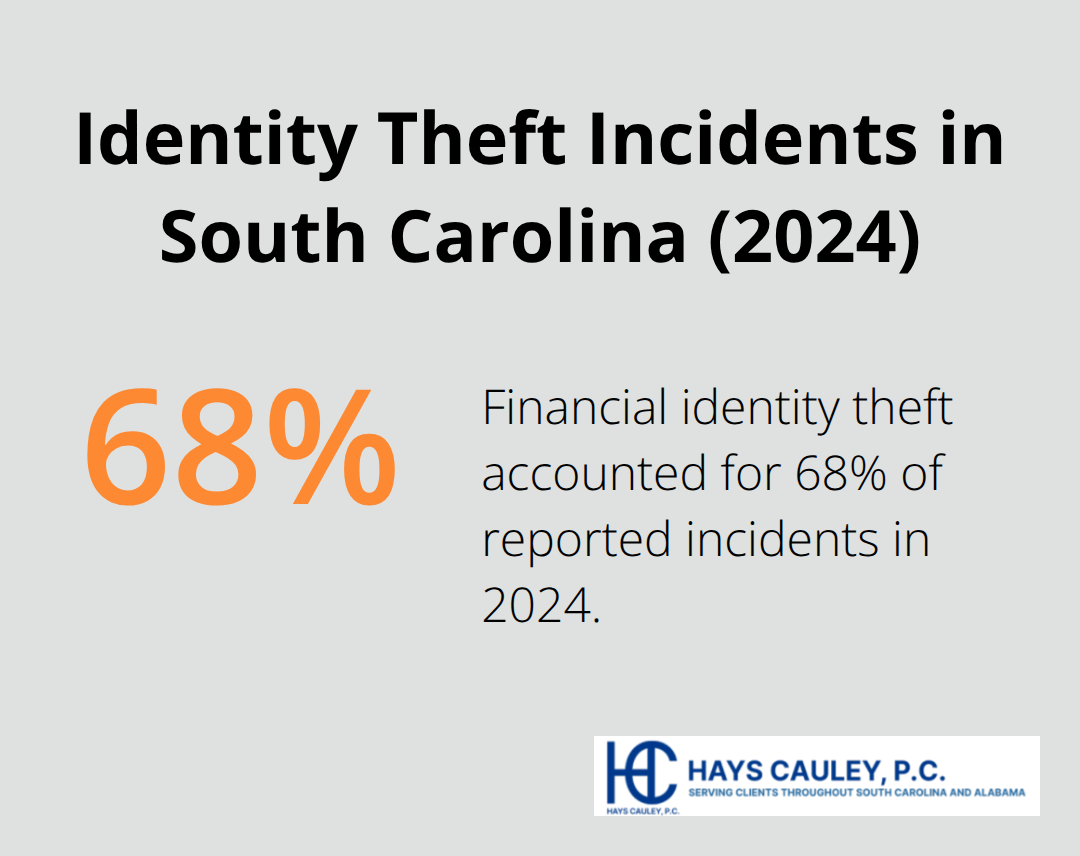 Chart showing that 68% of South Carolina identity theft incidents in 2024 were financial identity theft. - Identity theft resolution SC