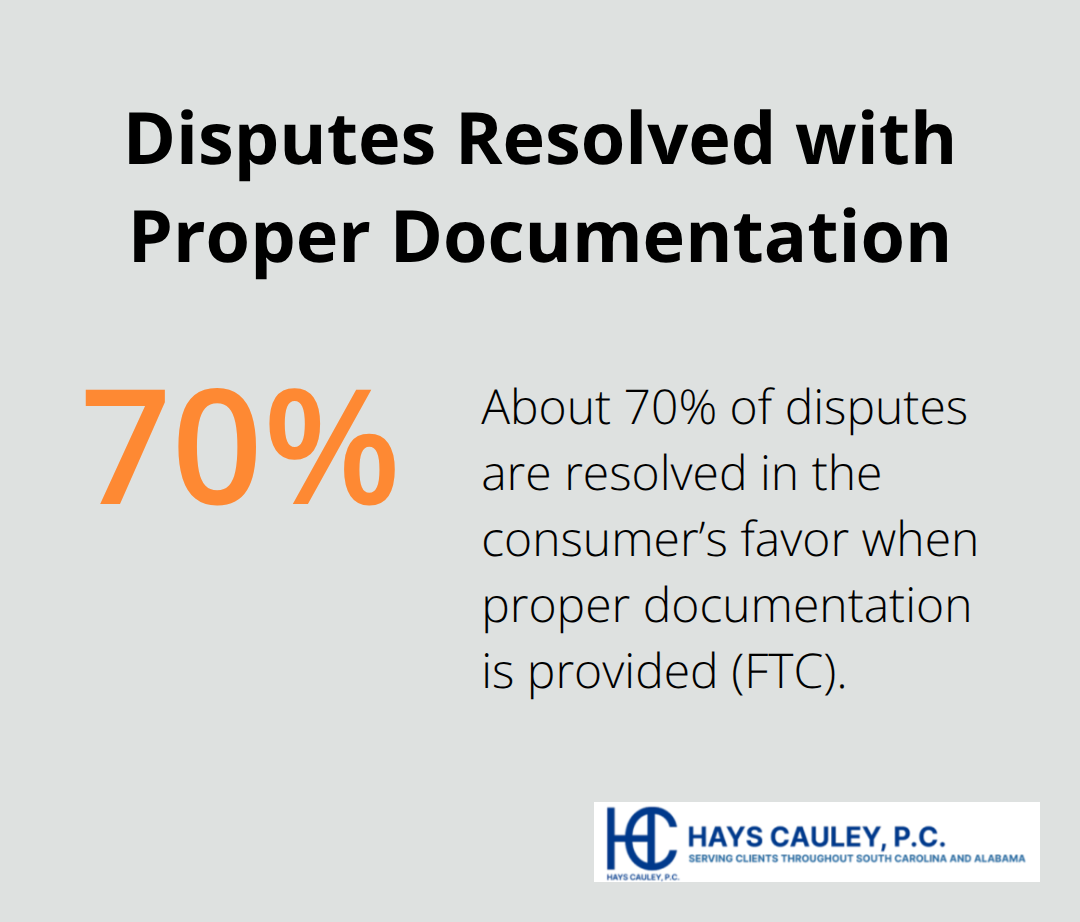 Percentage of disputes resolved in consumers’ favor with proper documentation