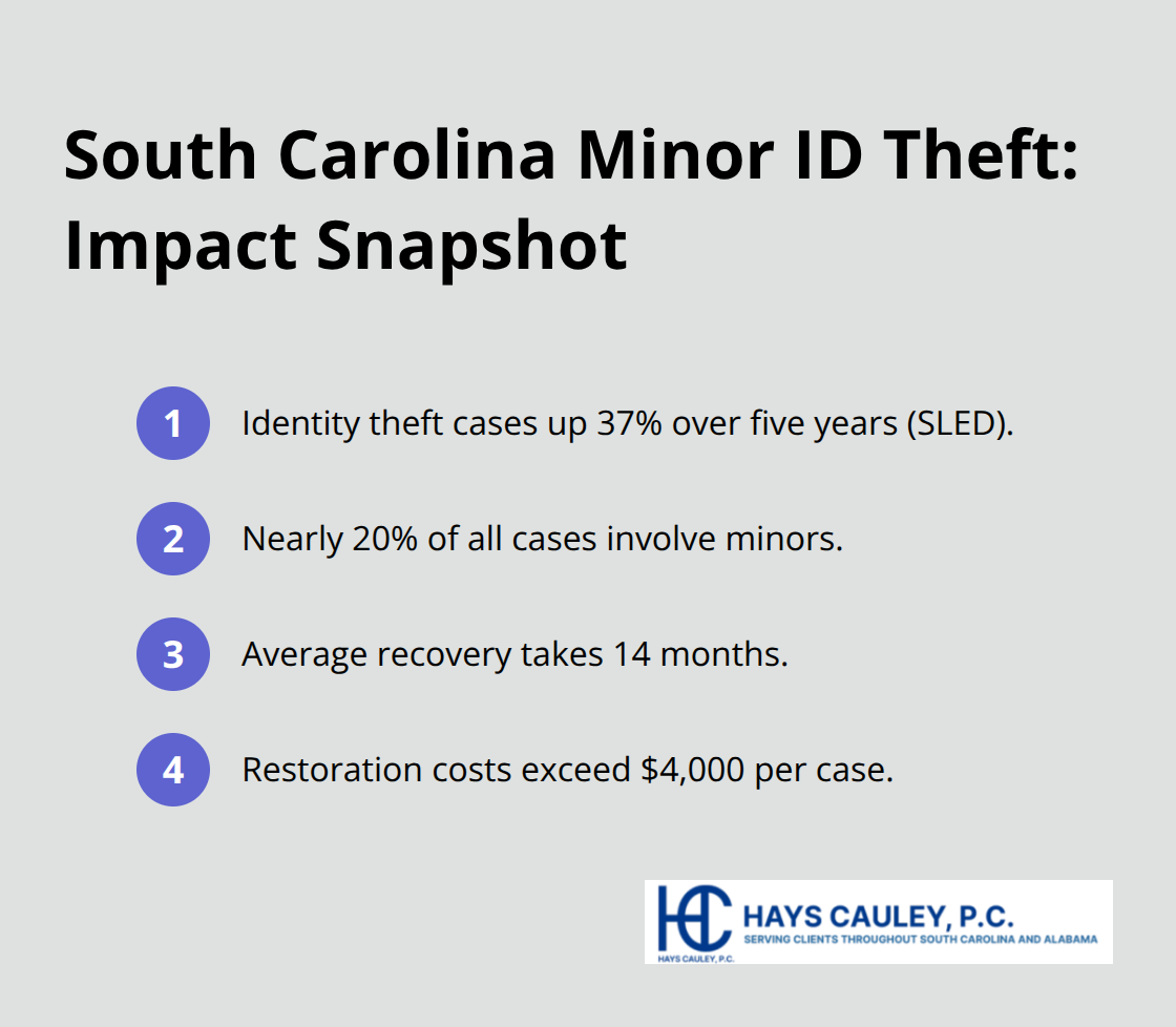 Key impact figures for child identity theft in South Carolina - minor identity theft