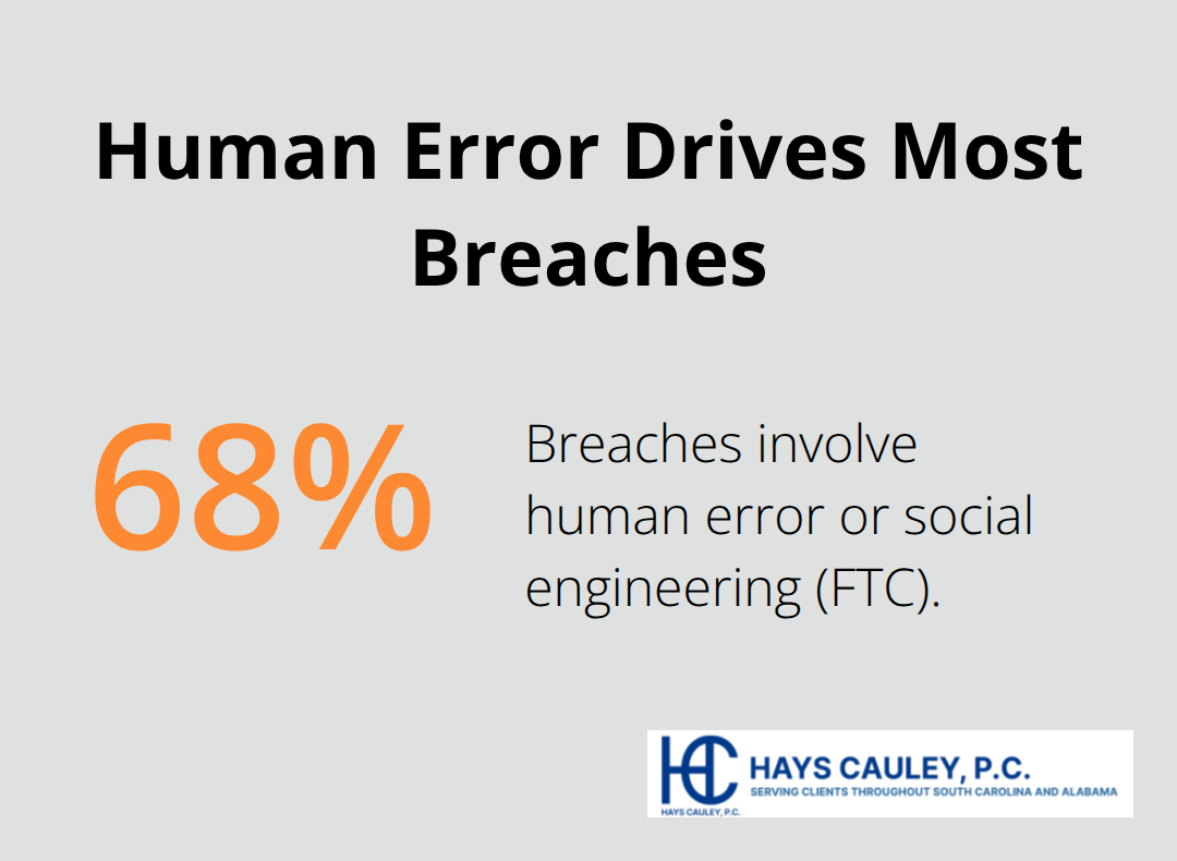 Chart showing 68% of data breaches involve human error or social engineering - prevention for identity theft