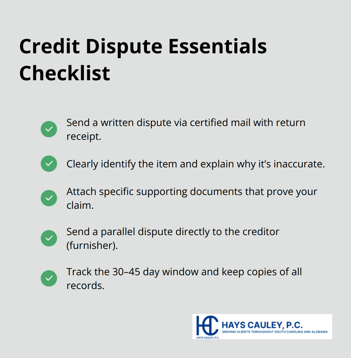 Checklist to file an effective FCRA dispute by mail and track results