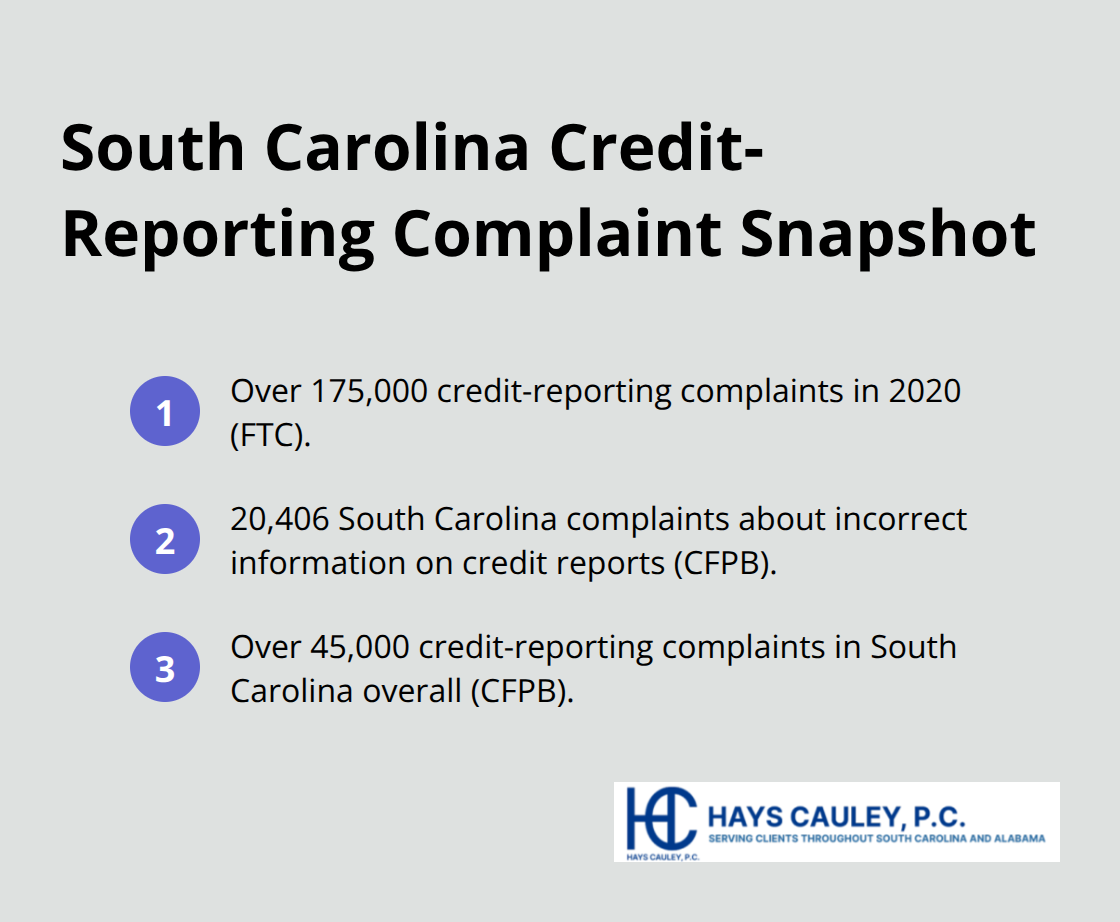 Key complaint figures cited for South Carolina and nationwide - South Carolina credit report errors