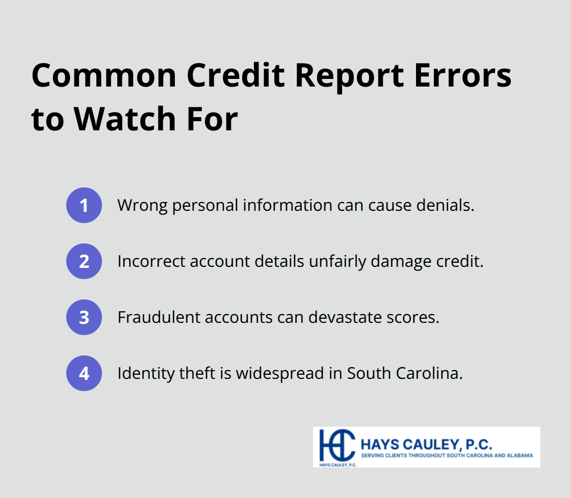 Compact list of common credit reporting errors impacting South Carolina consumers. - South Carolina credit reporting