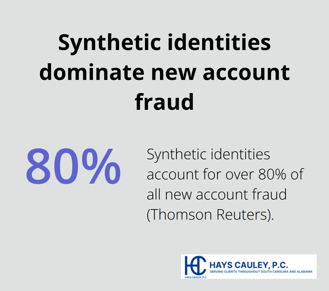 Chart showing that over 80% of new account fraud involves synthetic identities - synthetic identity theft