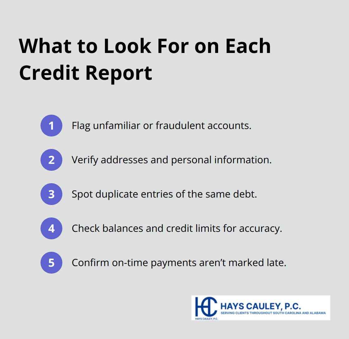 Compact checklist of items to review on your credit reports. - Understand credit reporting rights