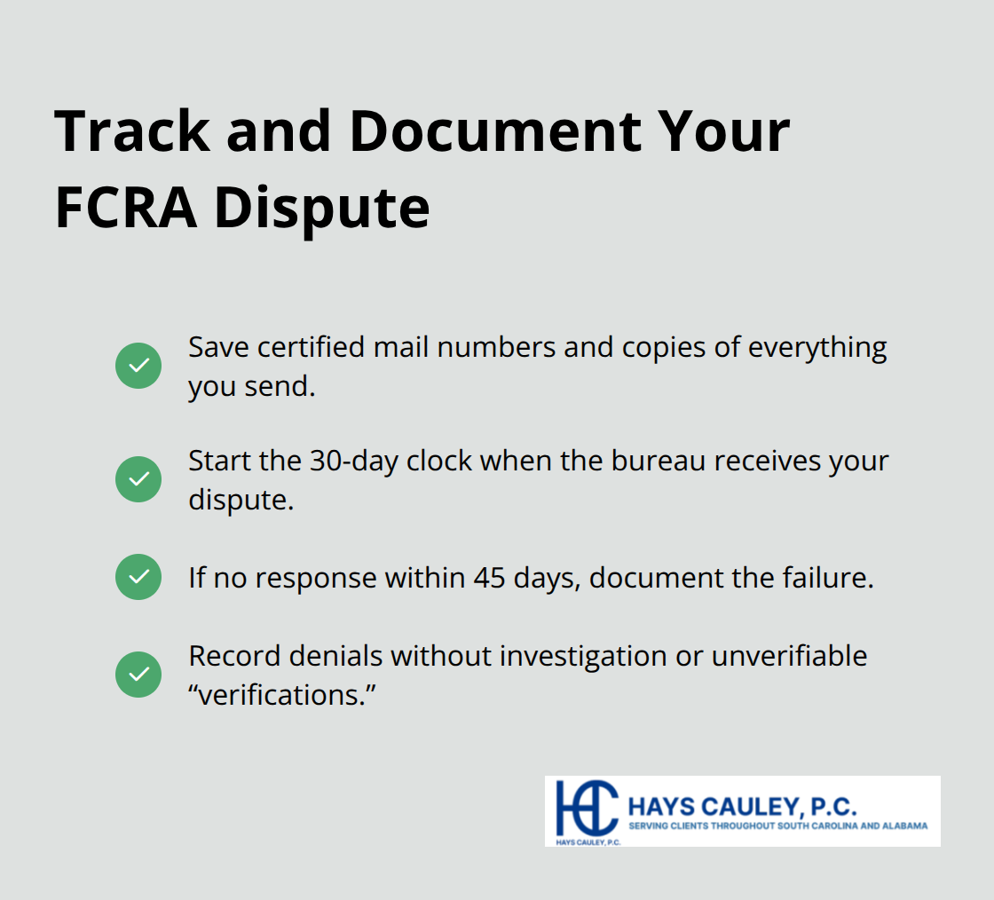 Checklist of steps and deadlines to document your credit reporting dispute in the U.S.